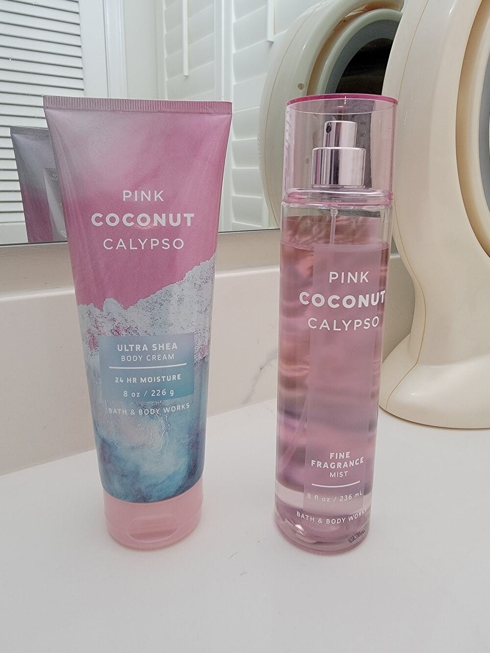 Bath and Body Works Pink Coconut Calypso Body Cream and Body Spray Set